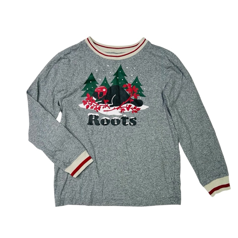 Roots Gray Kids Sweatshirt with Bear and Trees Design